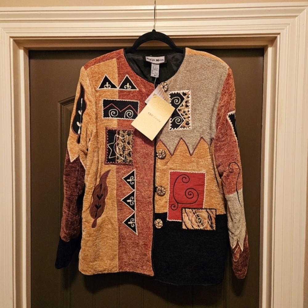 NWT Indigo Moon QVC Women's Multi Colored Block Blazer Jacket Button Dow…